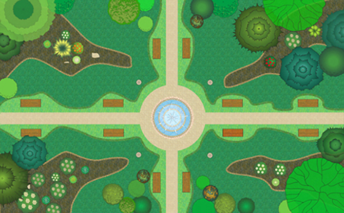 Formal Park with a Fountain Layout